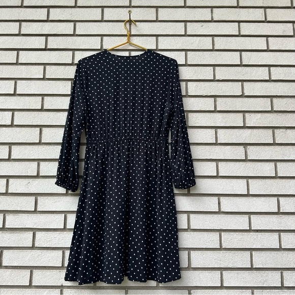 Old Navy Black Polka Dot Waist-Defined Wrap Dress Size M V-Neck Long Sleeve - Picture 8 of 10